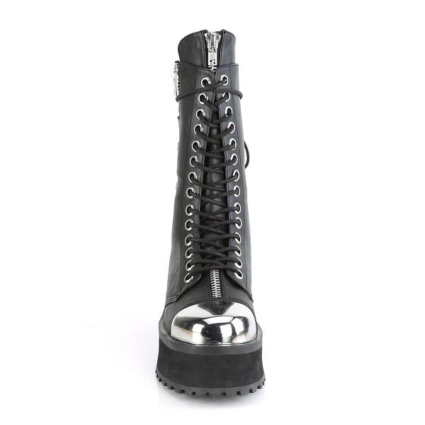 Demonia Women's Gravedigger-14 Platform Mid Calf Boots - Black Vegan Leather D6980-31US Clearance